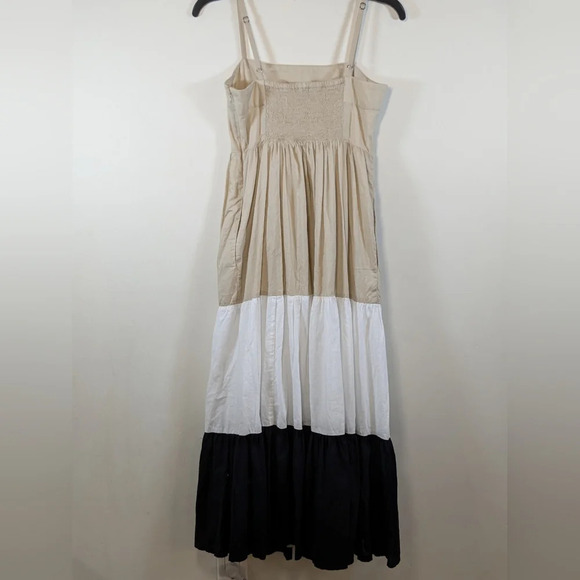 J Crew Factory square neck tiered sundress with pockets tan/white/black, size 00 - Picture 2 of 10